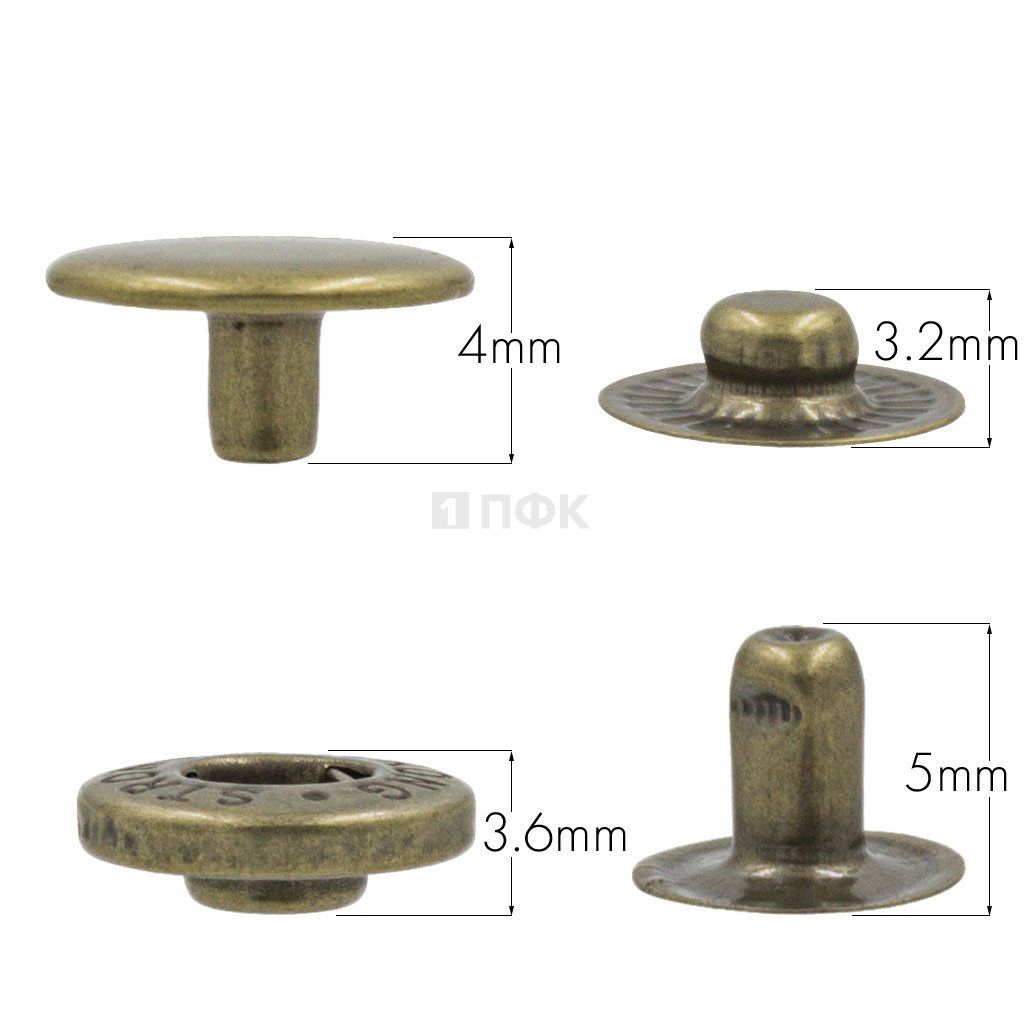 Кнопка для одежды 10мм Альфа сталь цв антик (уп 1440шт) STRONG