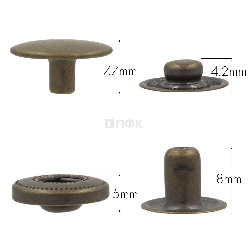 Кнопка для одежды 15мм Альфа нерж цв антик (уп 720шт) BUTTONI