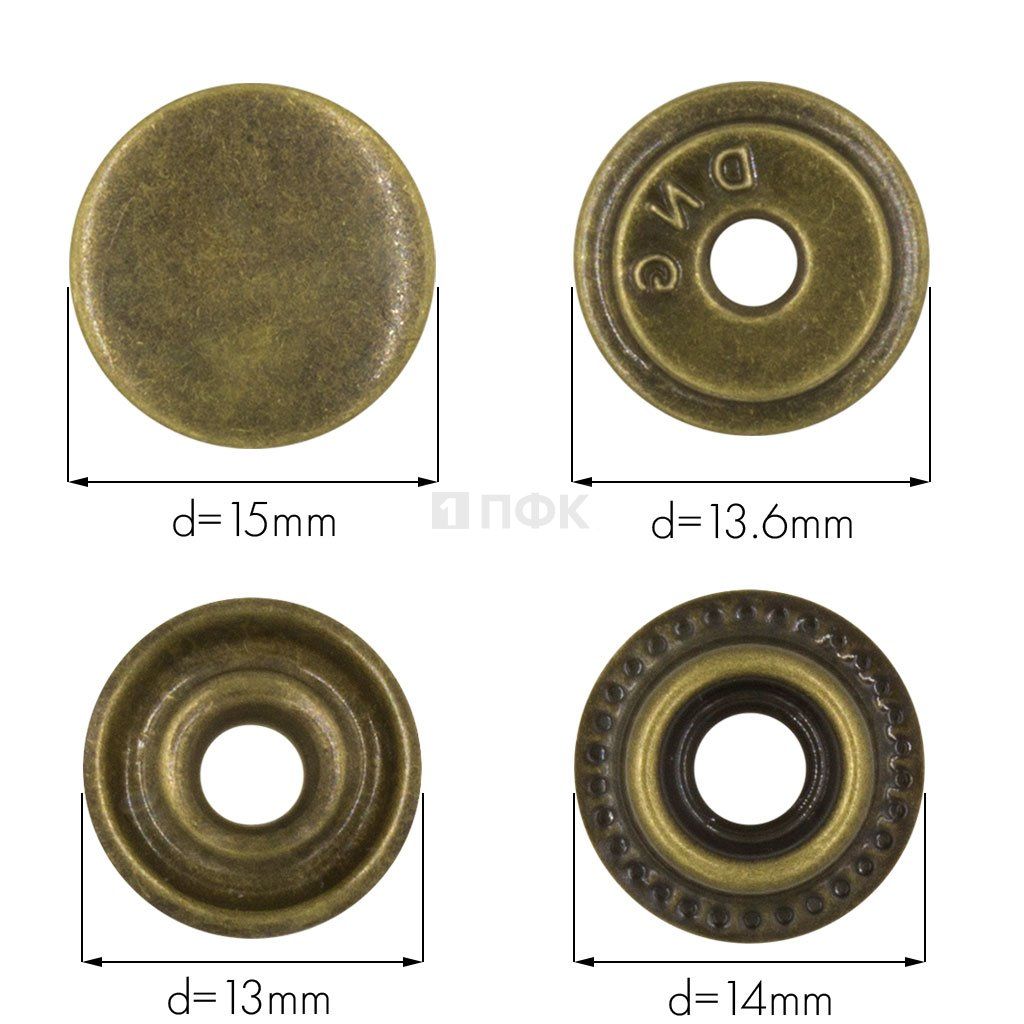 Кнопка для одежды 15мм №61 нерж цв антик (уп 720шт) DNG