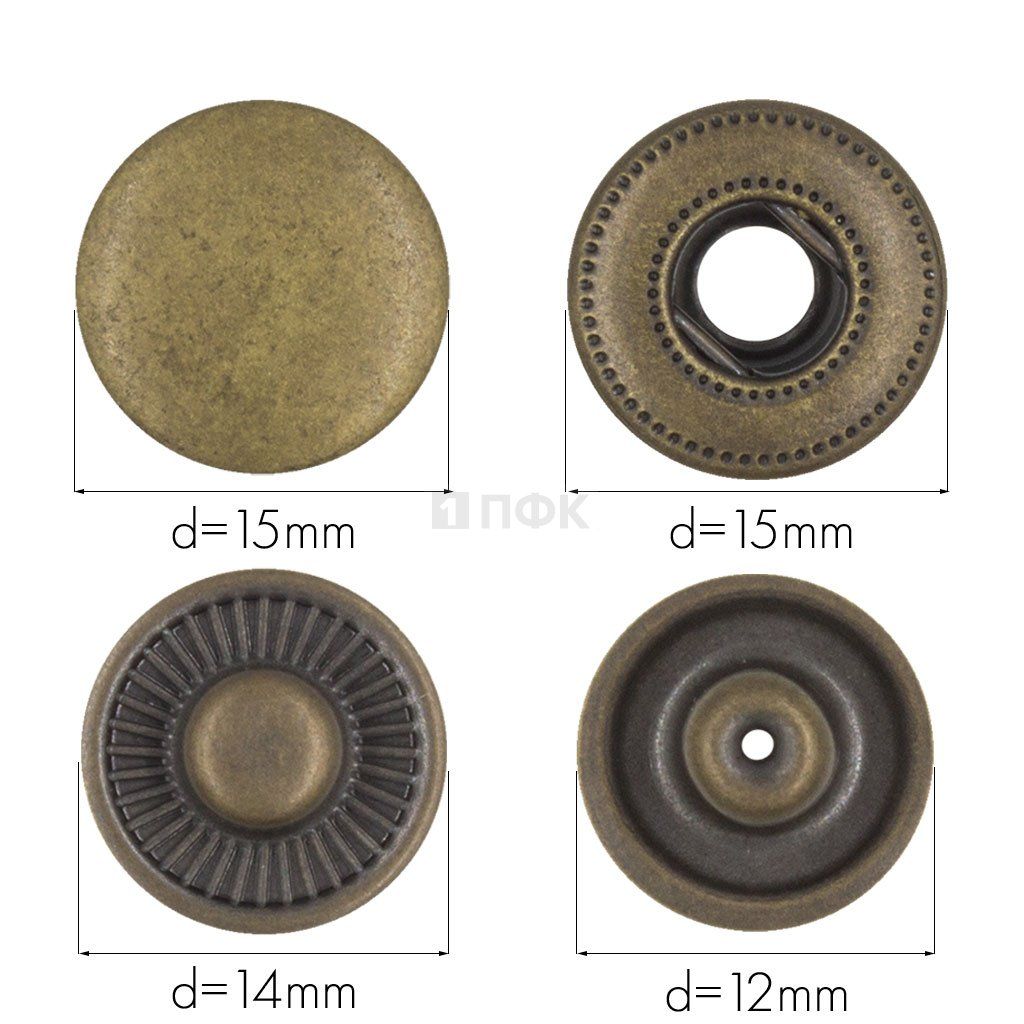 Кнопка для одежды 15мм Альфа нерж цв антик (уп 720шт) BUTTONI