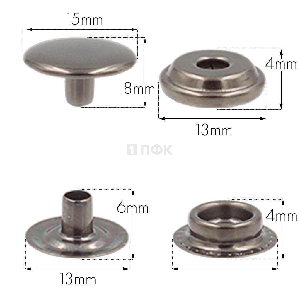 Кнопка для одежды 15мм №61 латунь цв никель тем (уп 720шт) ПФК