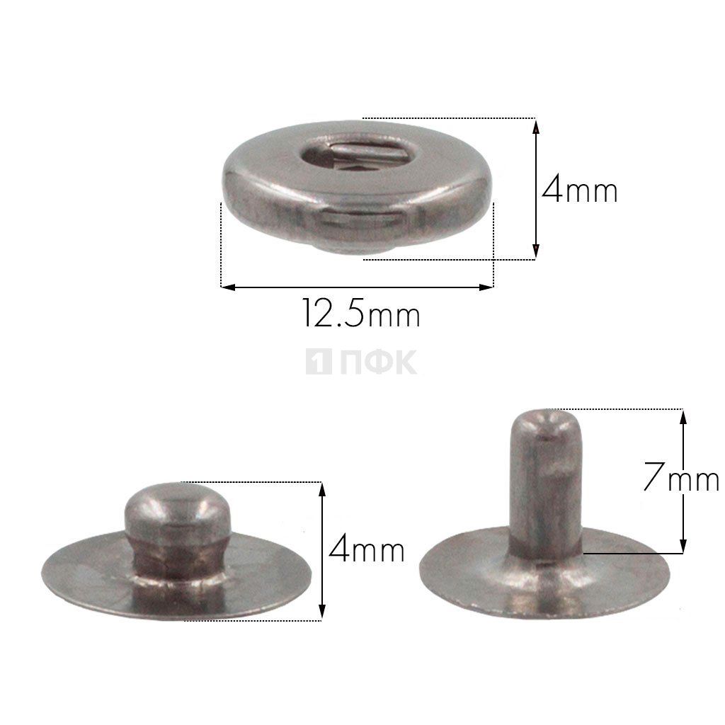 3 Части кнопки для одежды 12,5мм Альфа сталь цв никель тем (уп 1440шт) STRONG 