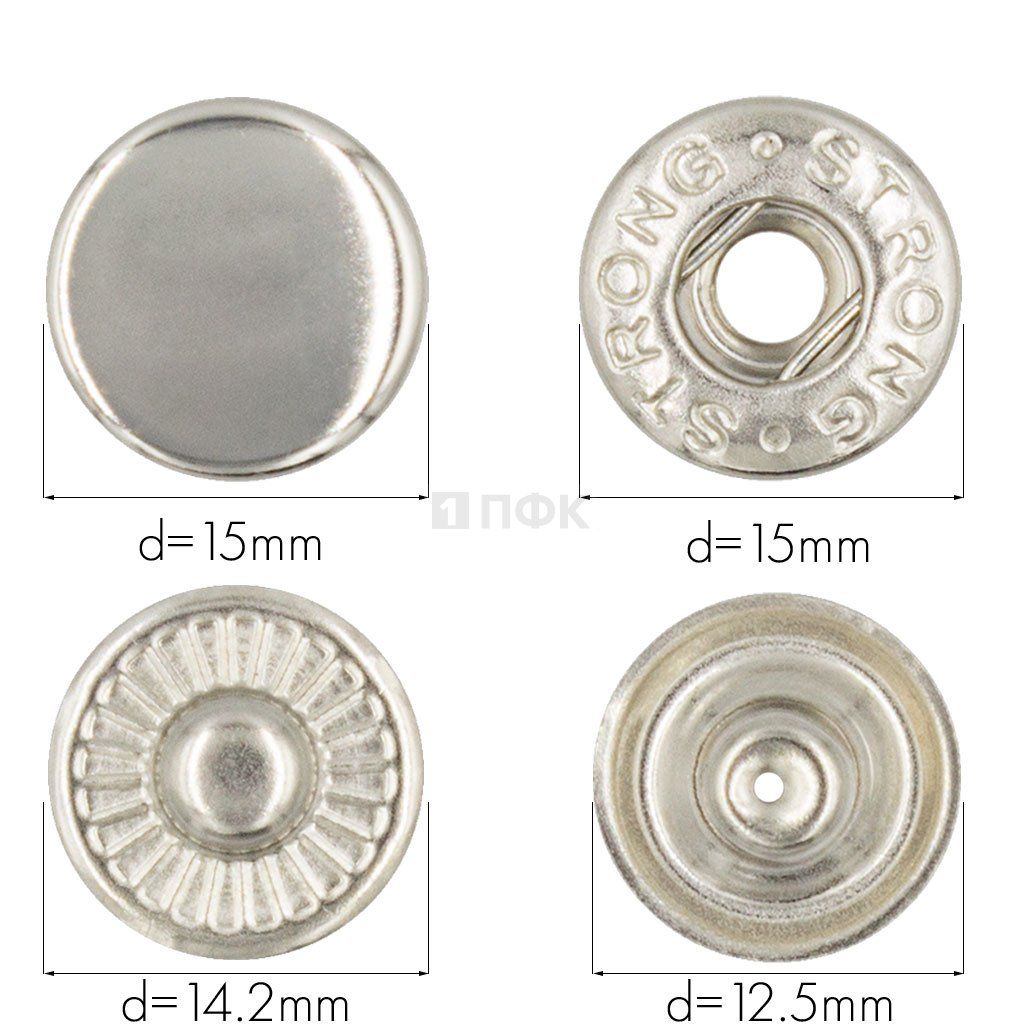 Кнопка для одежды 15мм Альфа латунь цв никель (уп 720шт) STRONG