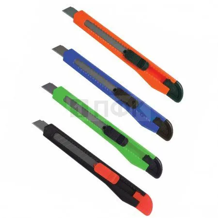 Нож канцелярский STAFF, ассорти, 9 мм (10шт) Нож канцелярский STAFF, ассорти, 9 мм (10шт)